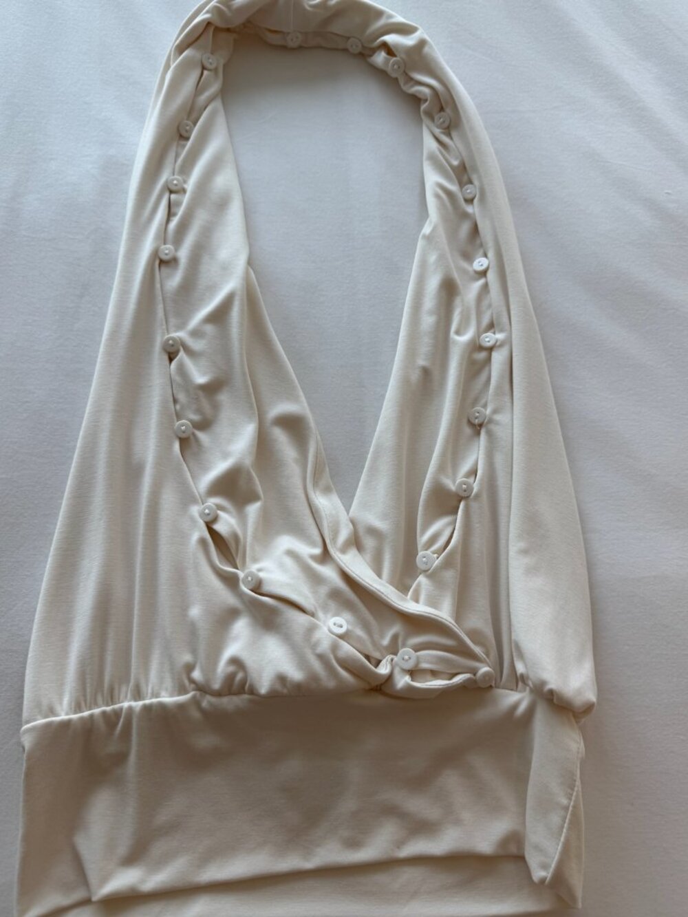 With Jean Ella top- cream halter crop top with buttons
